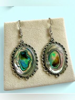 Vtg Abalone & Sterling Silver Statement Earrings